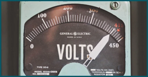 General Electric voltmeter displaying voltage levels, emphasizing electrical measurement relevant to engineering services in Tampa, Florida.