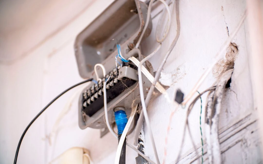 Electrical junction box with exposed wiring and potential safety hazards in an older home, relevant to electrical safety discussions.